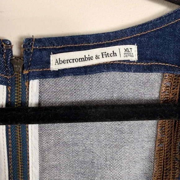 Abercrombie & Fitch Mila Dark Wash Denim Square Neck Mini Dress Size XL Tall - Picture 10 of 14